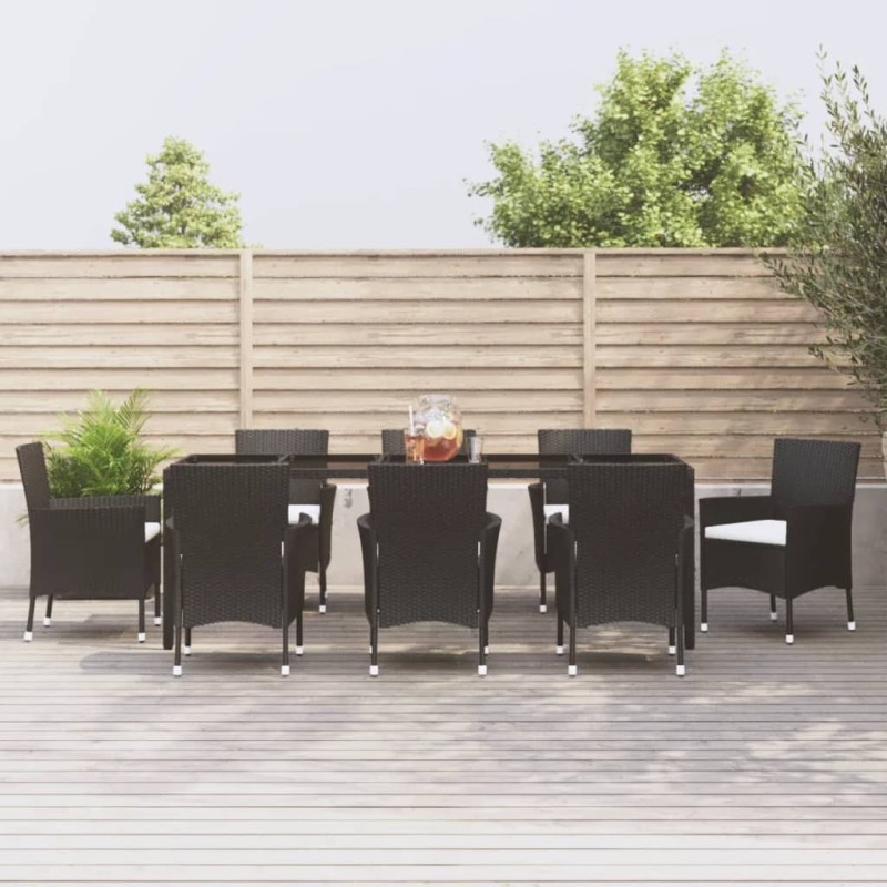 Ensemble à manger jardin 9pcs et coussins noir résine tressée 647191647191