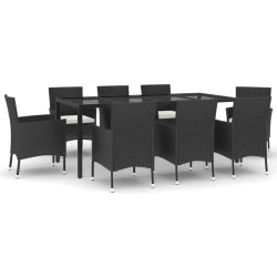 Ensemble à manger jardin 9pcs et coussins noir résine tressée 647191647191