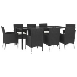 Ensemble à manger jardin 9pcs et coussins noir résine tressée 647191647191