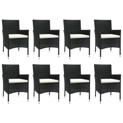 Ensemble à manger jardin 9pcs et coussins noir résine tressée 647191647191