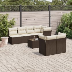Salon de jardin 8 pcs avec coussins marron résine tressée 647199647199