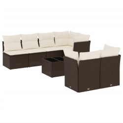Salon de jardin 8 pcs avec coussins marron résine tressée 647199647199
