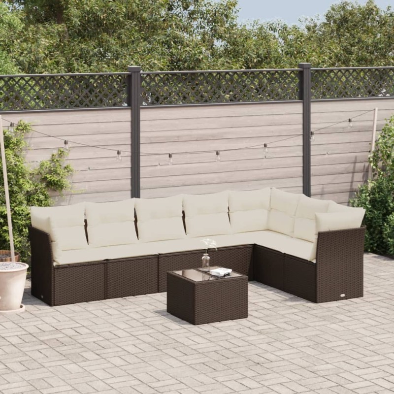 Salon de jardin 8 pcs avec coussins marron résine tressée 647200647200