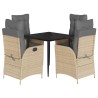 Ensemble à manger de jardin coussins 5 pcs mélange beige rotin 647213647213