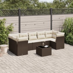 Salon de jardin 8 pcs avec coussins marron résine tressée 647222647222