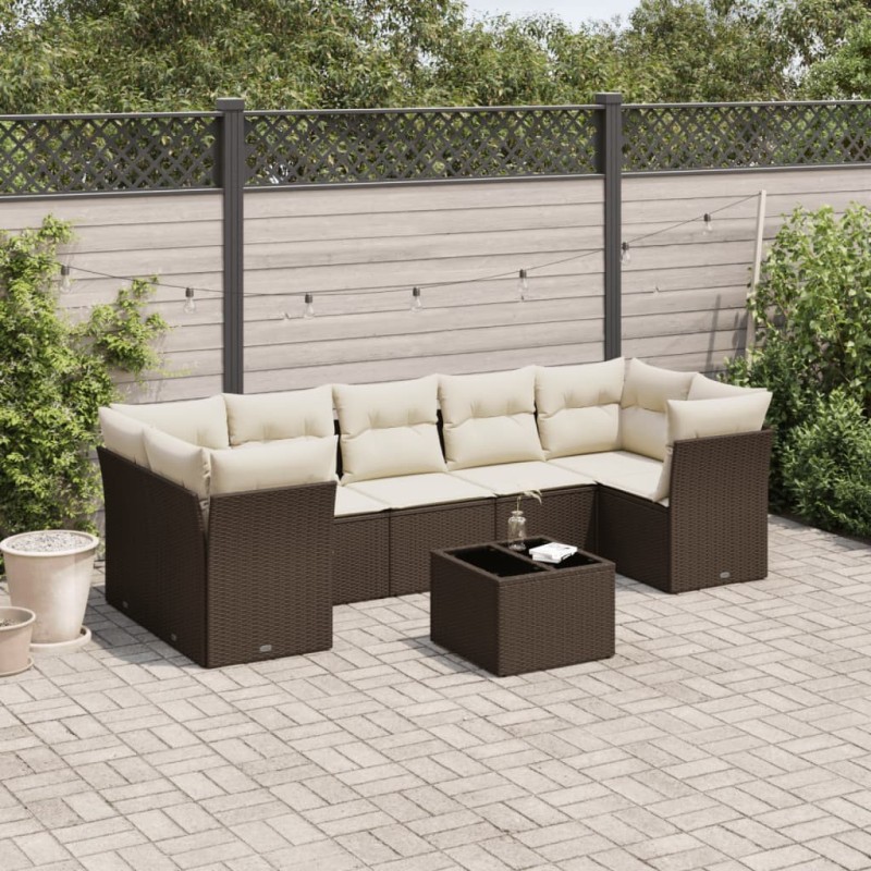 Salon de jardin 8 pcs avec coussins marron résine tressée 647222647222