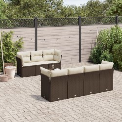 Salon de jardin 8 pcs avec coussins marron résine tressée 647224647224