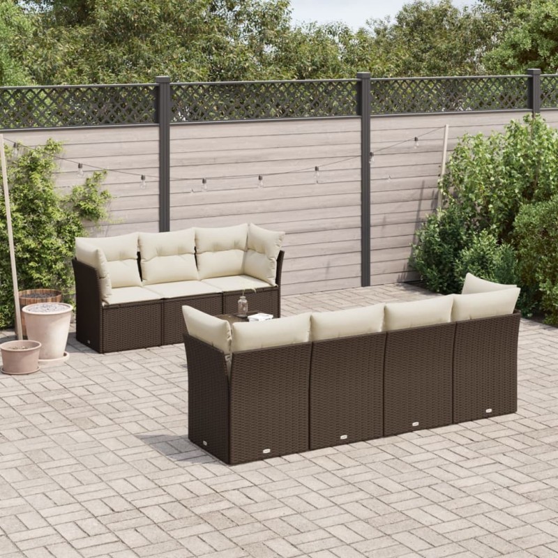 Salon de jardin 8 pcs avec coussins marron résine tressée 647224647224