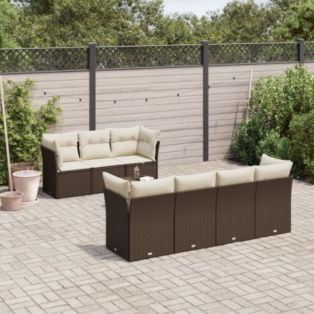 Salon de jardin 8 pcs avec coussins marron résine tressée 647224647224