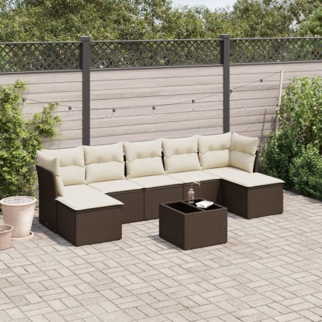 Salon de jardin 8 pcs avec coussins marron résine tressée 647225647225