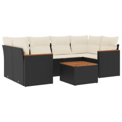Salon de jardin 7 pcs avec coussins noir résine tressée 647238647238