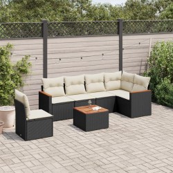 Salon de jardin 7 pcs avec coussins noir résine tressée 647243647243