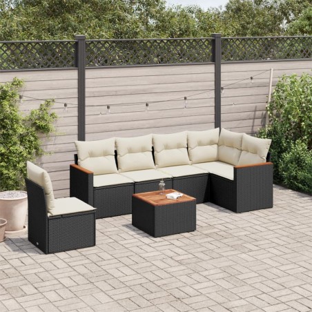 Salon de jardin 7 pcs avec coussins noir résine tressée 647243647243
