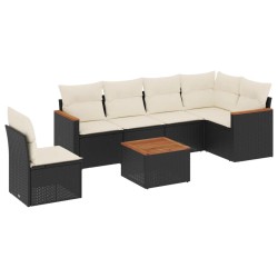 Salon de jardin 7 pcs avec coussins noir résine tressée 647243647243