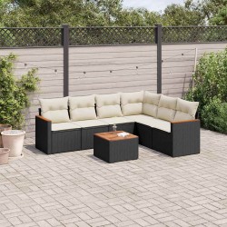 Salon de jardin 7 pcs avec coussins noir résine tressée 647244647244