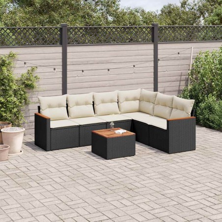 Salon de jardin 7 pcs avec coussins noir résine tressée 647244647244