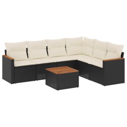 Salon de jardin 7 pcs avec coussins noir résine tressée 647244647244