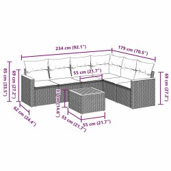 Salon de jardin 7 pcs avec coussins noir résine tressée 647244647244
