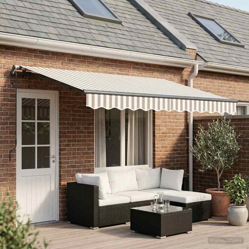 Auvent rétractable Gris clair et blanc 450 × 300 cm 647246647246