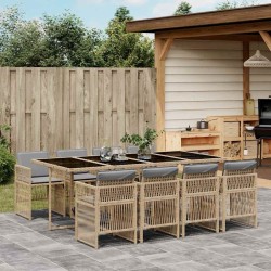Ensemble à manger de jardin et coussins 9 pcs mélange beige 647254647254