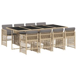 Ensemble à manger de jardin et coussins 9 pcs mélange beige 647254647254