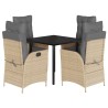 Ensemble à manger de jardin coussins 5 pcs mélange beige rotin 647260647260