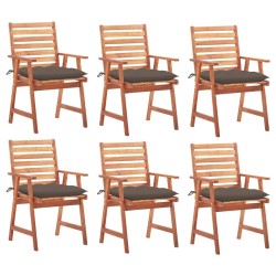 Chaises à manger d'extérieur lot de 6 et coussins Acacia massif 647276647276