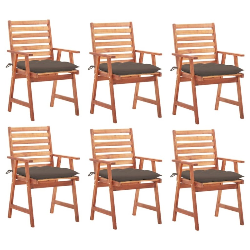 Chaises à manger d'extérieur lot de 6 et coussins Acacia massif 647276647276