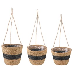 Paniers à plantes en herbe de mer 3 pcs Naturel et noir 647280647280