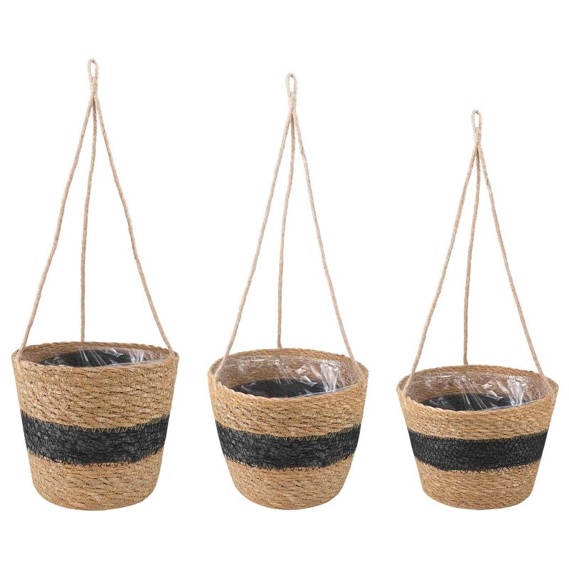 Paniers à plantes en herbe de mer 3 pcs Naturel et noir 647280647280