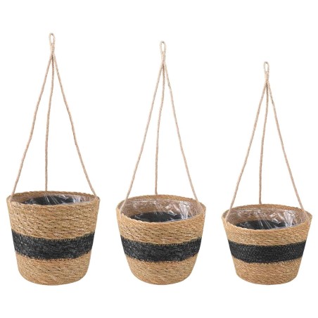 Paniers à plantes en herbe de mer 3 pcs Naturel et noir 647280647280
