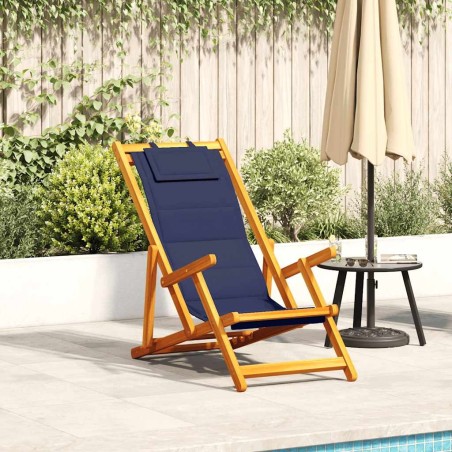 Chaise pliante avec accoudoirs en bois d'acacia bleu et textilène 647283647283