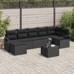 Ensemble de Canapés avec coussin 8 pcs Noir polyrotin 647328647328