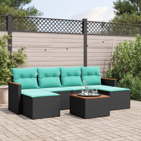 Ensemble de canapé de jardin 7 pcs avec coussins noir résine tressée 647342647342