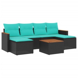 Ensemble de canapé de jardin 7 pcs avec coussins noir résine tressée 647342647342