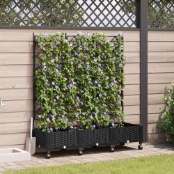 Bac de jardin avec treillis et roues 3 pc Noir PP 647354647354