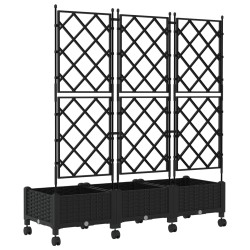 Bac de jardin avec treillis et roues 3 pc Noir PP 647354647354