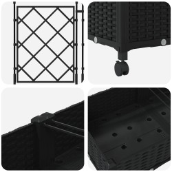 Bac de jardin avec treillis et roues 3 pc Noir PP 647354647354