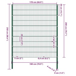 Panneau de clôture avec poteaux en fer 176,5 x 200 cm Vert 647355647355