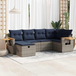 Salon de jardin 6 pcs avec coussins gris résine tressée 647364647364