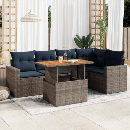 Salon de jardin 6 pcs avec coussins gris résine tressée 647365647365