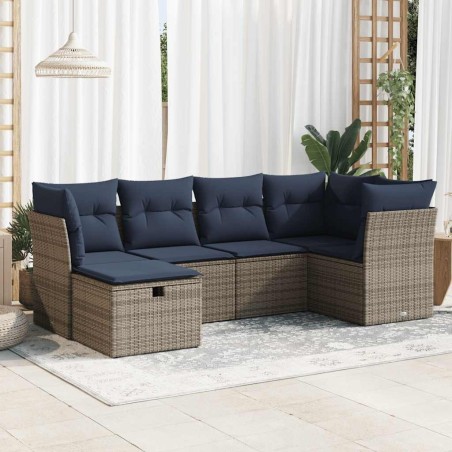 Salon de jardin 6 pcs avec coussins gris résine tressée 647366647366