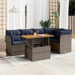 Salon de jardin 6 pcs avec coussins gris résine tressée 647367647367