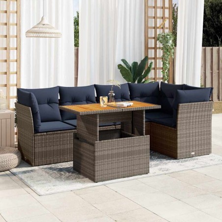 Salon de jardin 6 pcs avec coussins gris résine tressée 647367647367