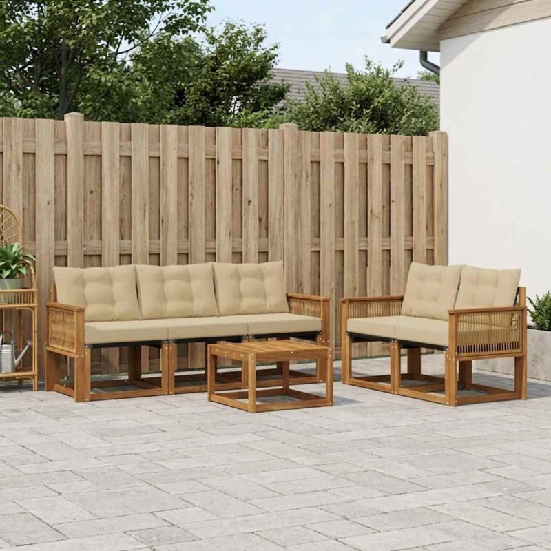 Ensemble de canapés d'extérieur 6 pcs Naturel et Beige 647374647374