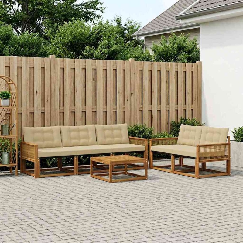 Ensemble de canapés d'extérieur 6 pcs Naturel et Beige 647391647391