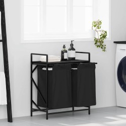 Panier à linge à 2 compartiments avec étagère en chêne noir 647393647393
