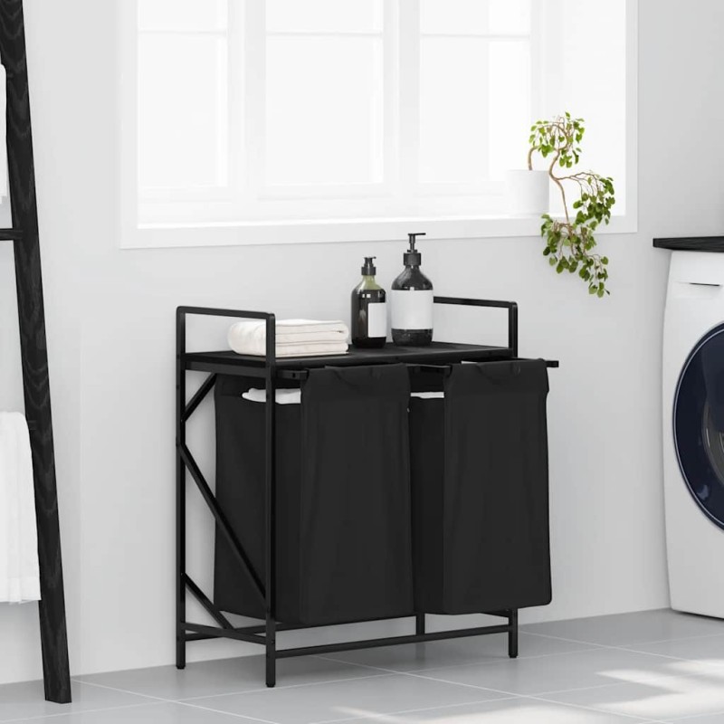 Panier à linge à 2 compartiments avec étagère en chêne noir 647393647393