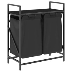 Panier à linge à 2 compartiments avec étagère en chêne noir 647393647393