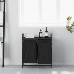 Panier à linge à 2 compartiments avec étagère en chêne noir 647393647393